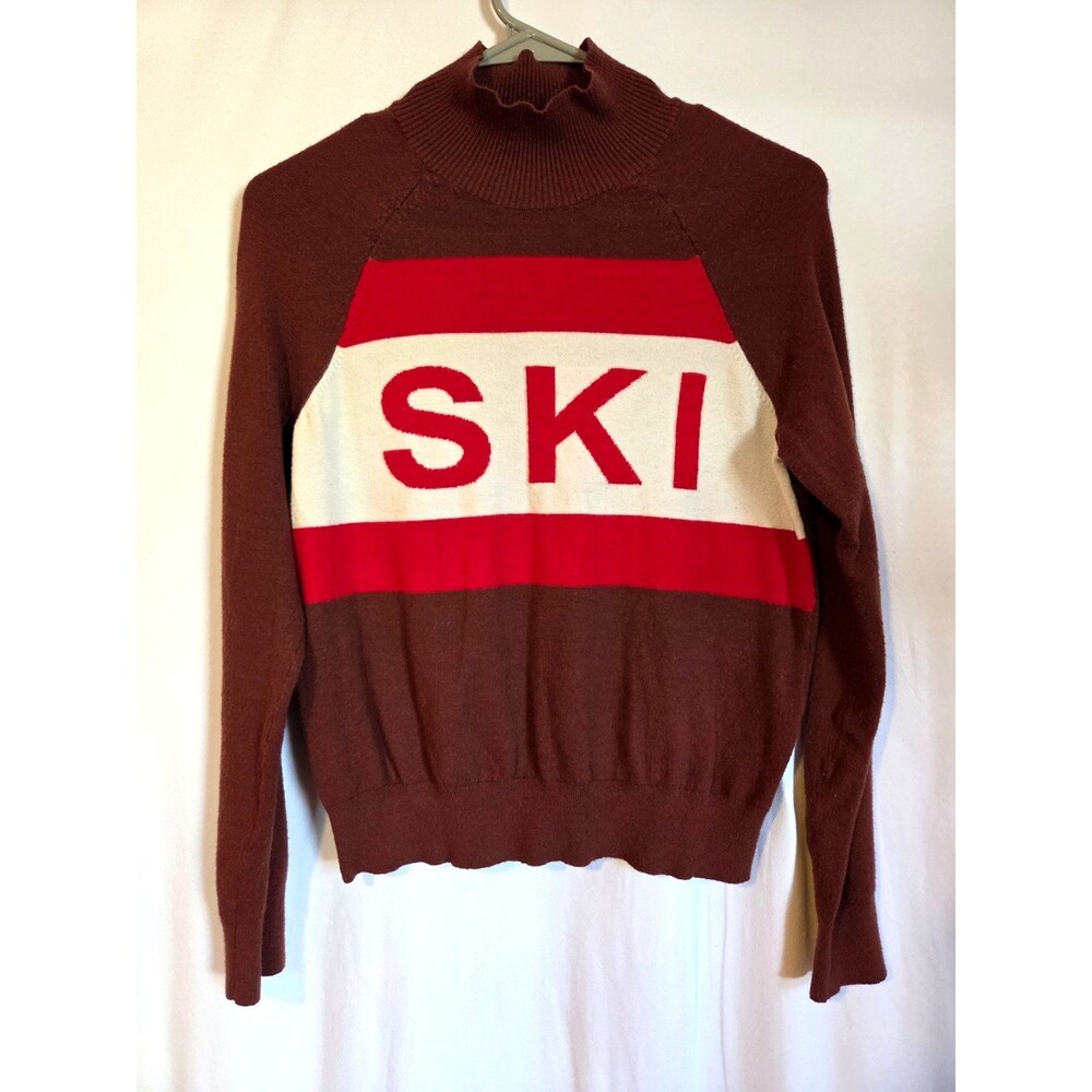 OFFLINE by Aerie Ski Sweater Womens Medium Brown Mock Neck Retro Apres Ski Knit